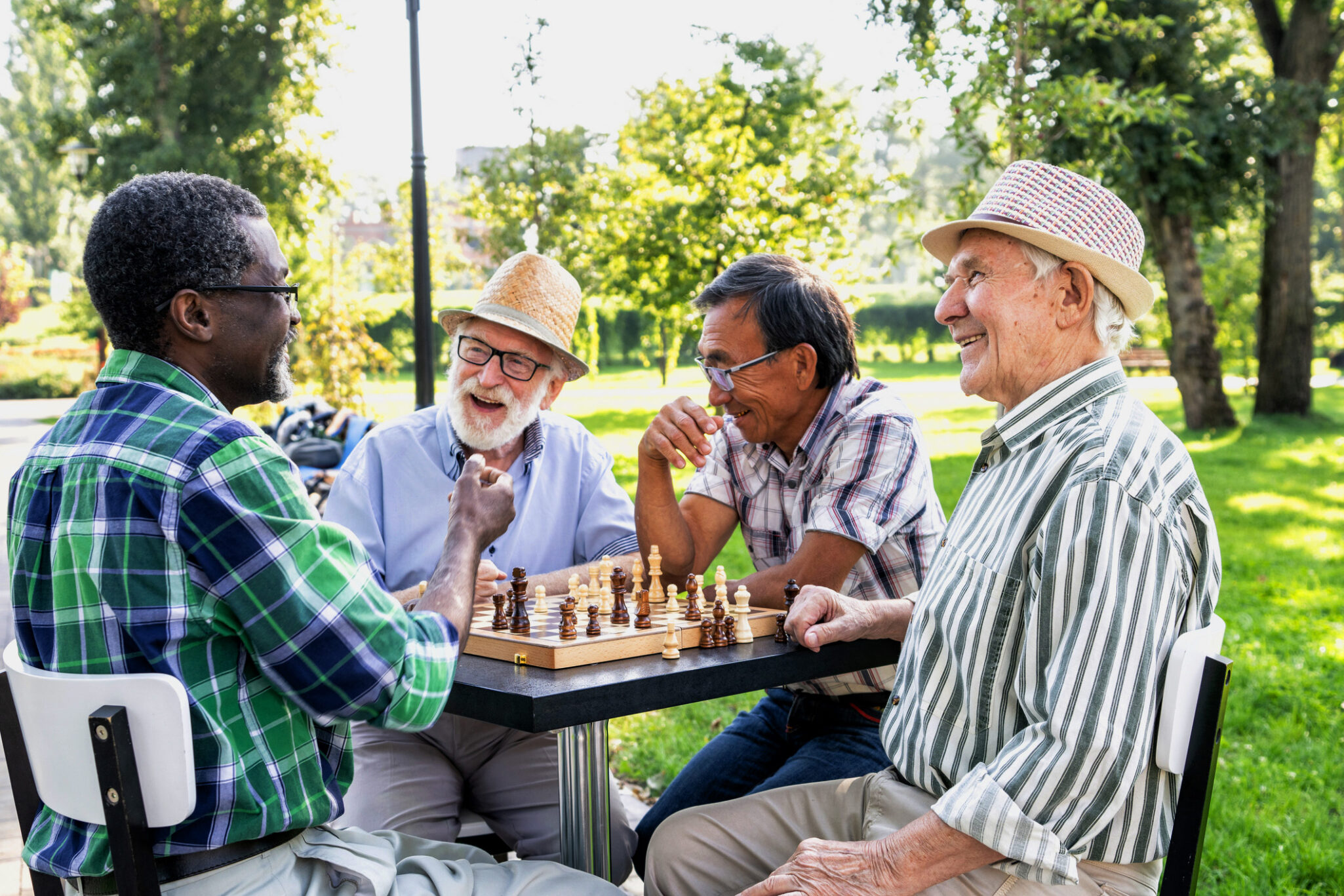 Group chatting at table